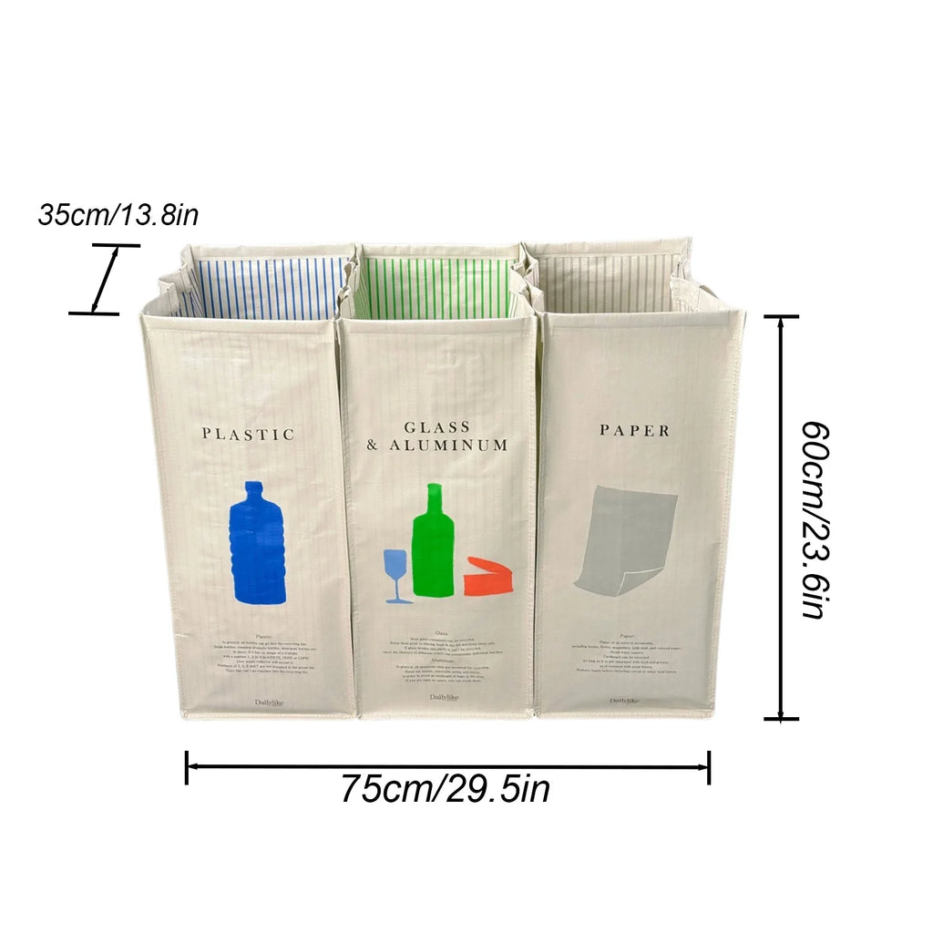 Poubelle de tri sélectif 3 sacs avec dimensions 75 x 35 x 60 cm