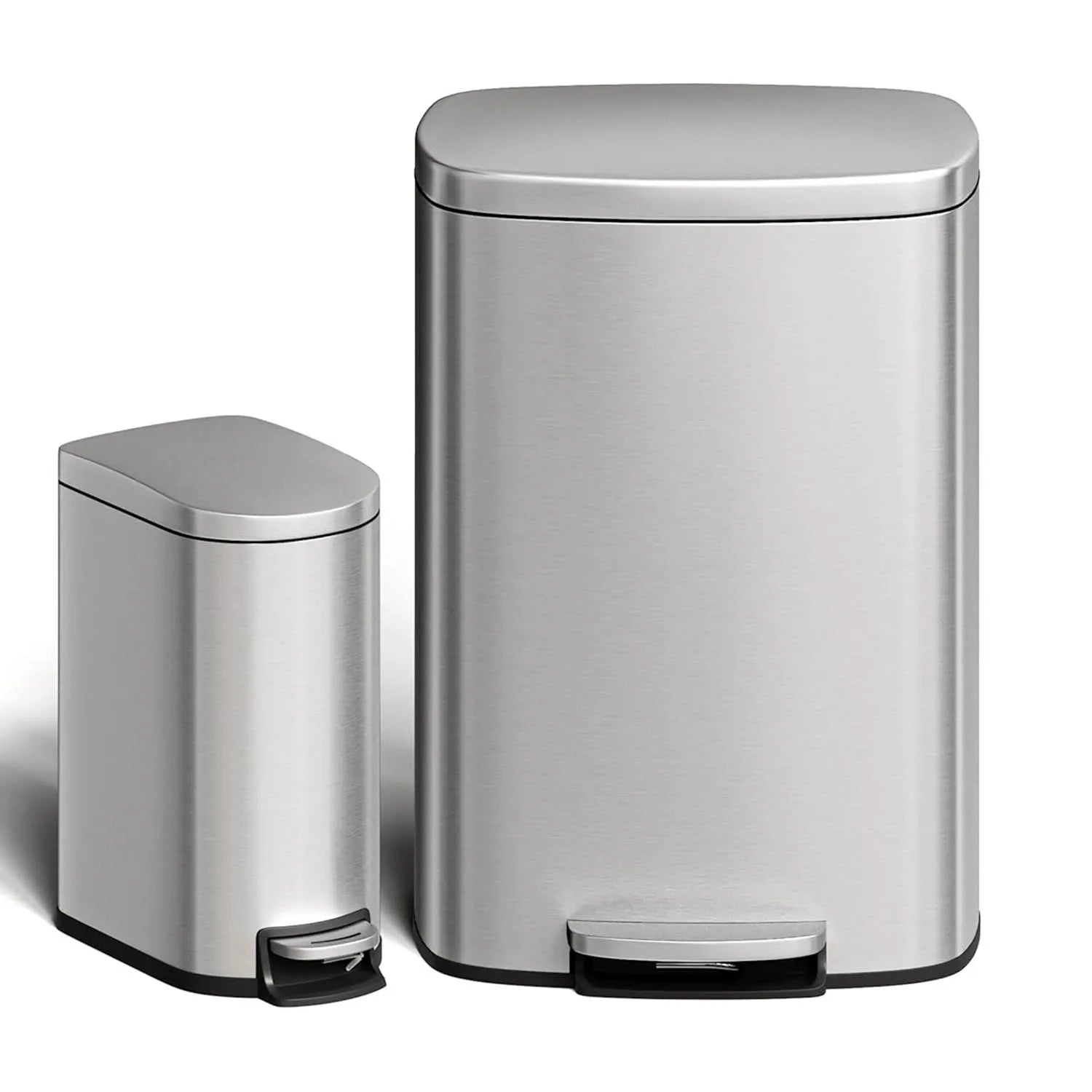 Ensemble de poubelles en inox comprenant un modèle 50 L et un modèle 10 L