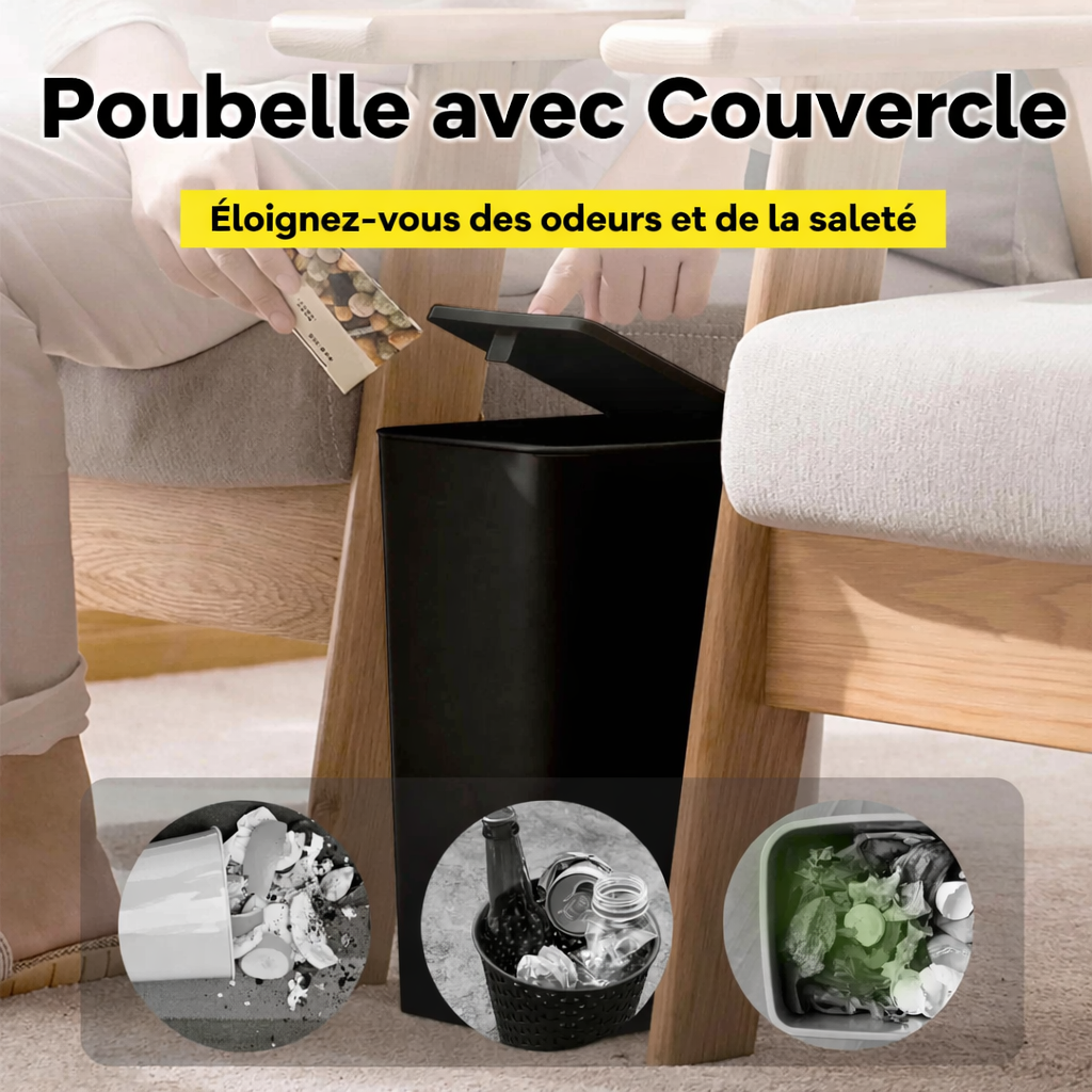 Poubelle en plastique slim 10 L à couvercle à pression Poubelle & Design