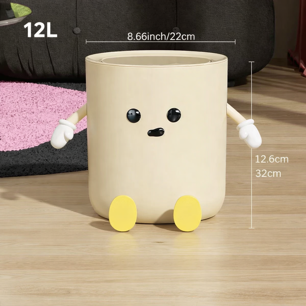 Poubelle décorative en plastique 12 litres beige avec design personnage