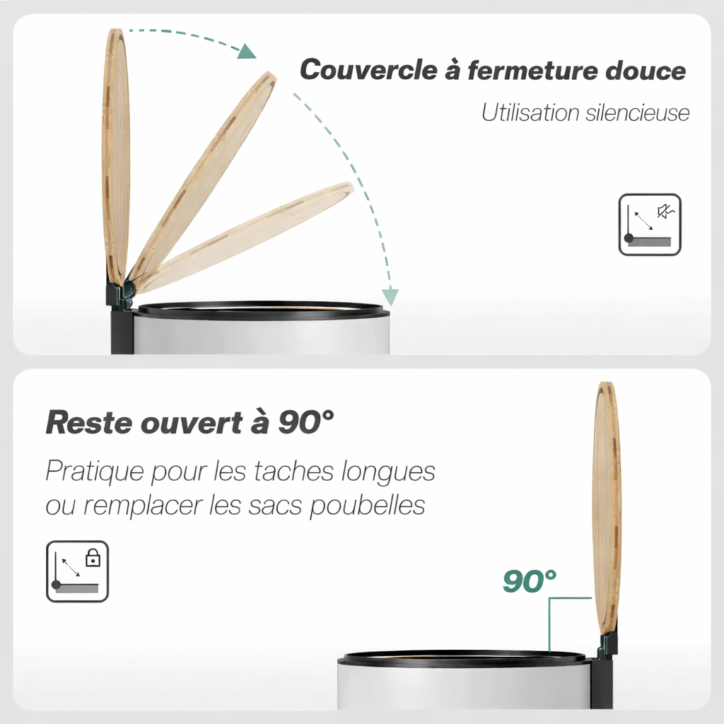 Poubelle de cuisine blanche et bois 30 litres avec pédale Poubelle & Design