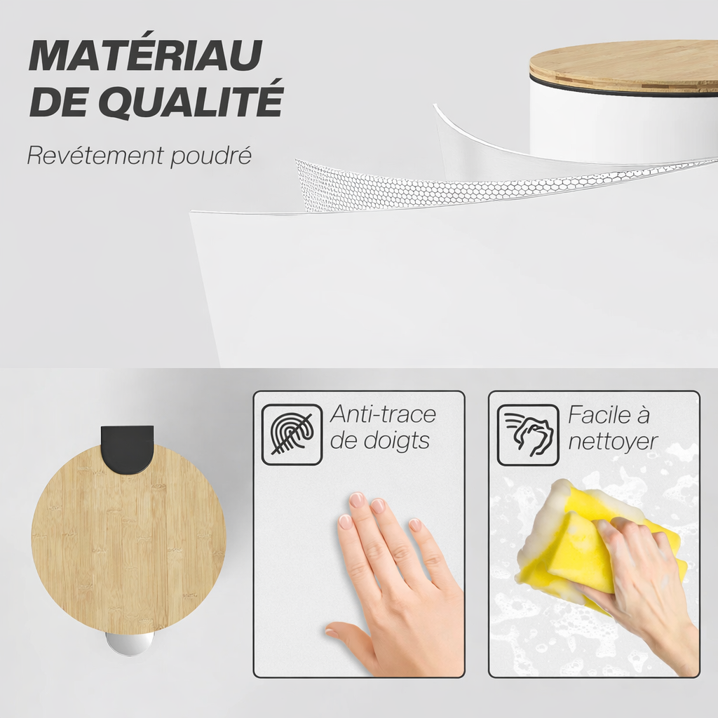 Poubelle de cuisine blanche et bois 30 litres avec pédale Poubelle & Design