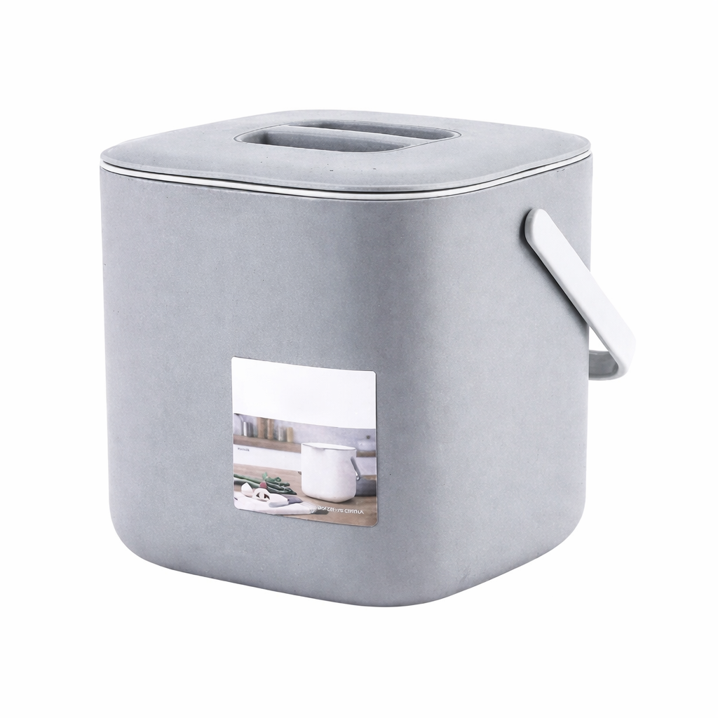 Poubelle de cuisine en plastique 4 litres avec couvercle enroulable et poignée