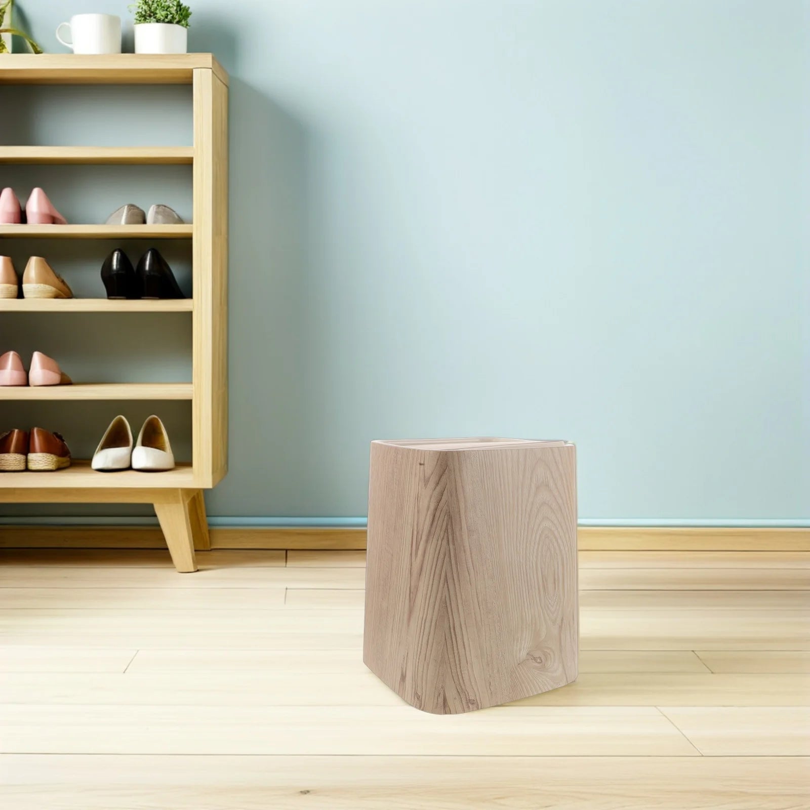 Poubelle effet bois rectangulaire 8,5 L avec couvercle basculant, design rétro pour salon ou salle de bain