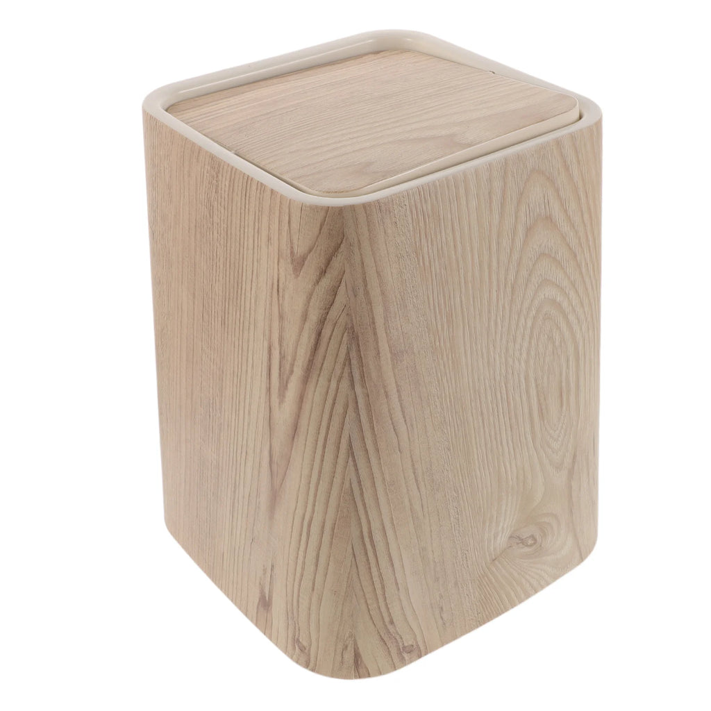 Poubelle effet bois rectangulaire 8,5 L avec couvercle basculant, design rétro pour salon ou salle de bain