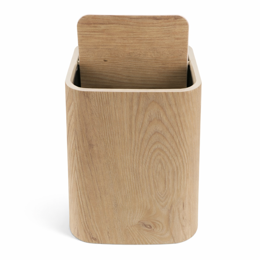 Poubelle effet bois rectangulaire 8,5 L avec couvercle basculant, design rétro pour salon ou salle de bain