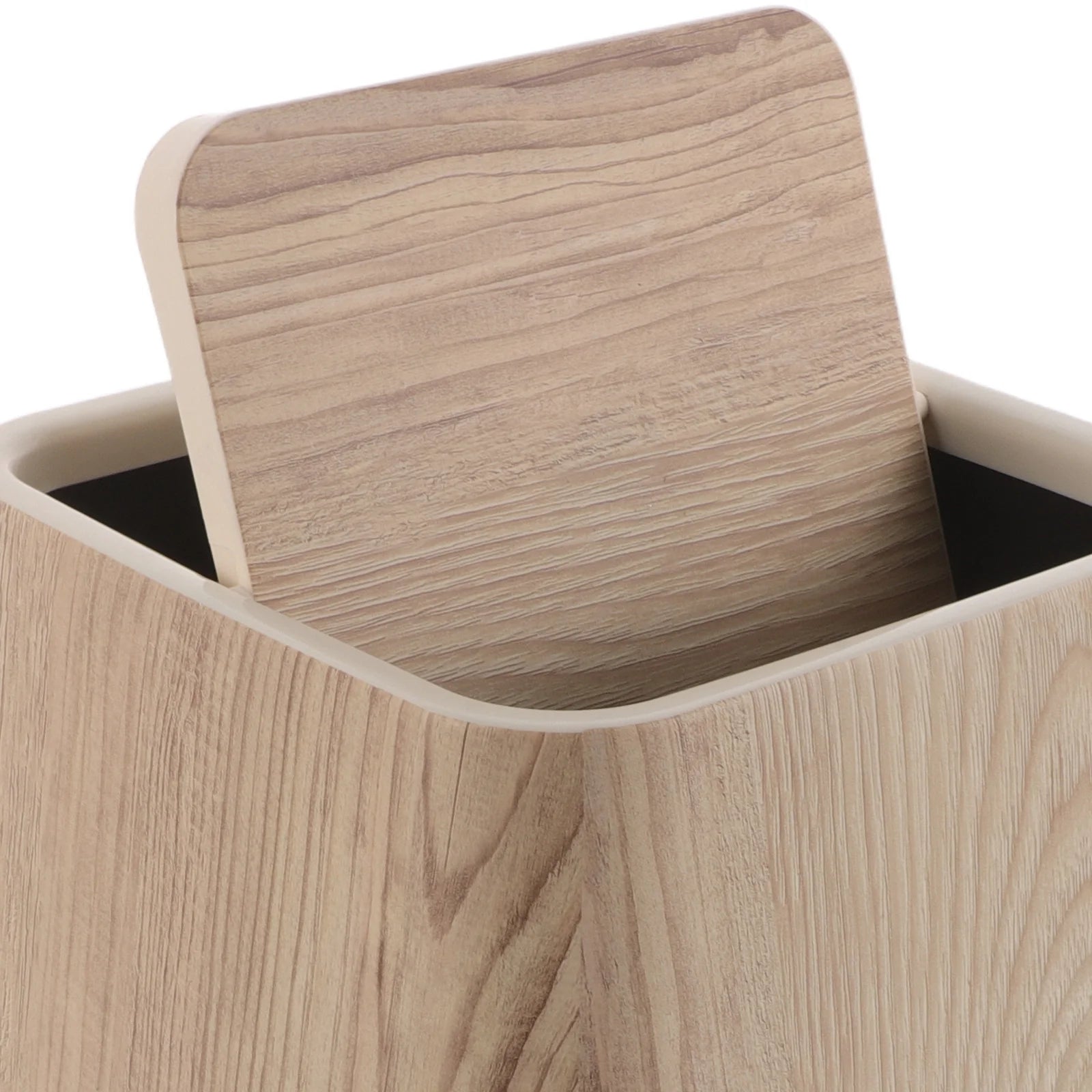 Poubelle effet bois rectangulaire 8,5 L avec couvercle basculant, design rétro pour salon ou salle de bain