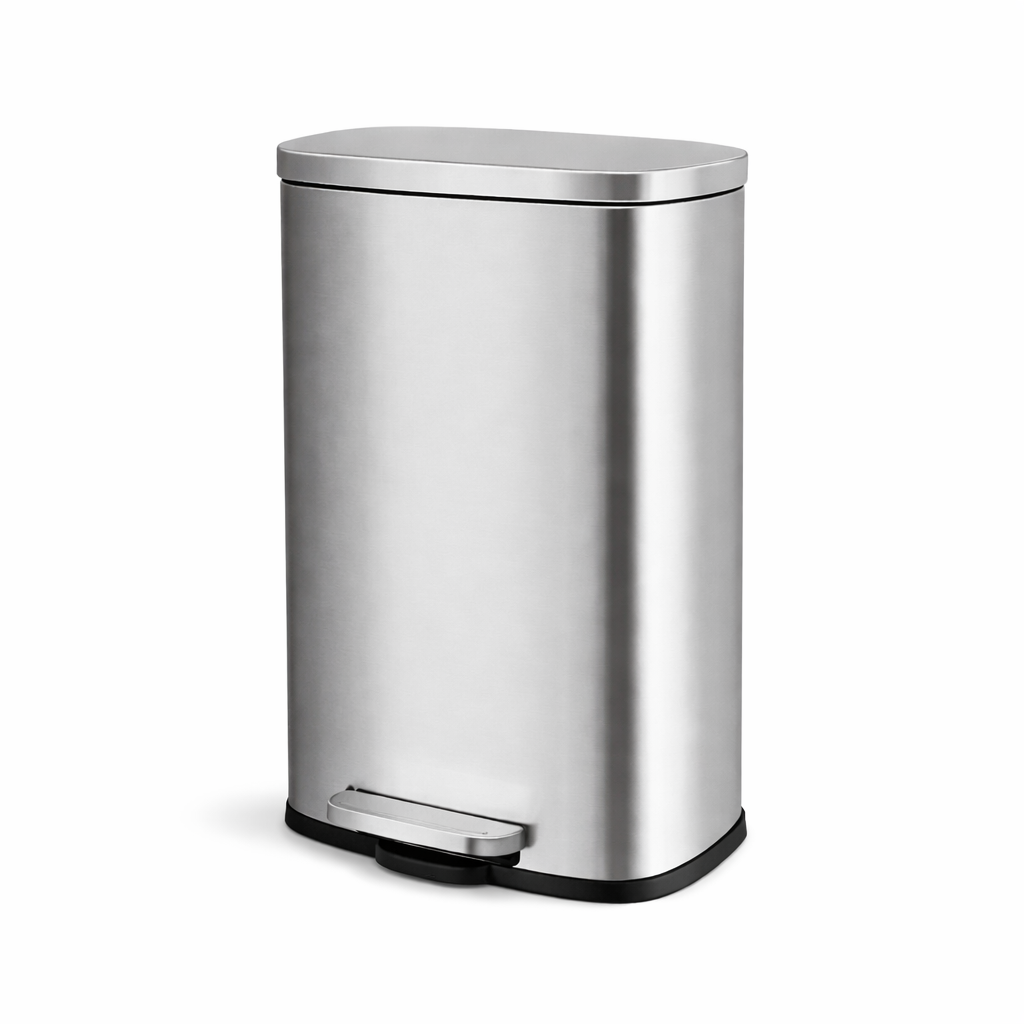Poubelle rectangulaire en inox 30 L avec pédale et couvercle à fermeture douce