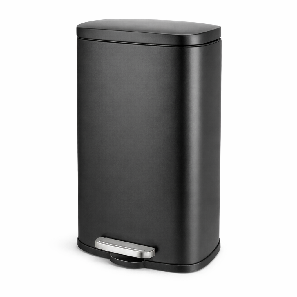 Poubelle rectangulaire en inox 30 L avec pédale et couvercle à fermeture douce