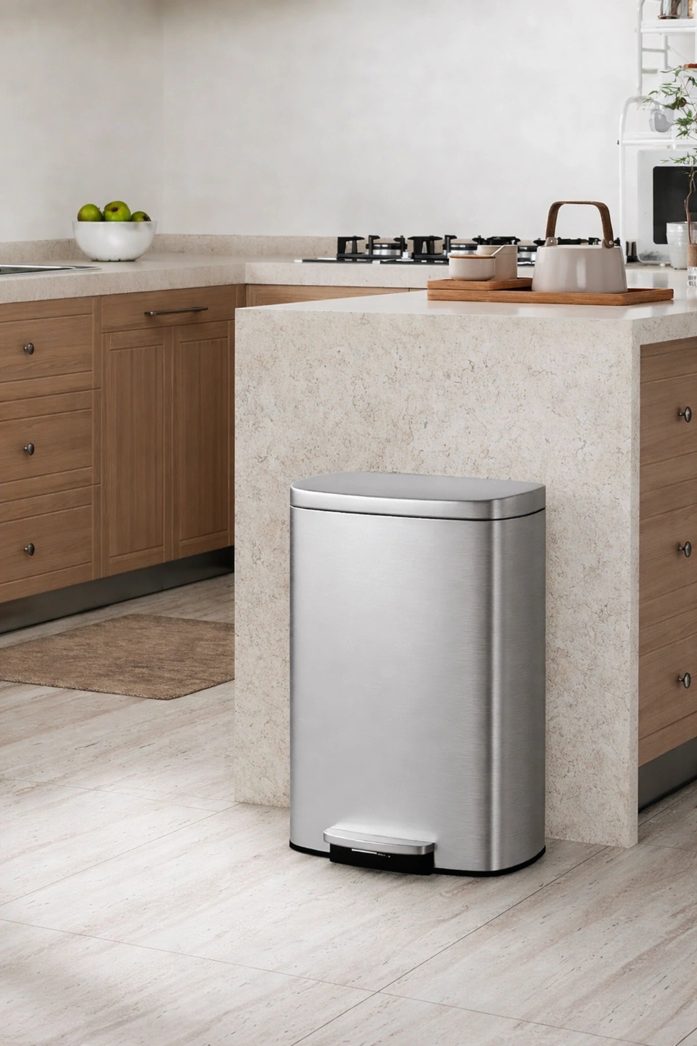 Poubelle en acier inoxydable 50 litres avec pédale et seau intérieur amovible