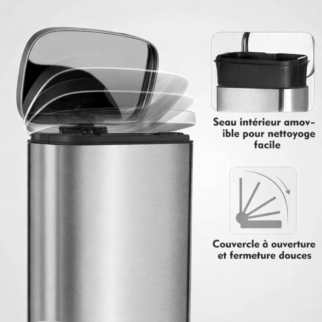Poubelle en inox 30 L à pédale avec fermeture douce Poubelle & Design