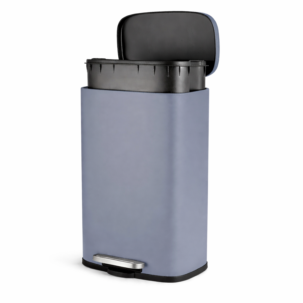 Poubelle rectangulaire en inox 30 L avec pédale et couvercle à fermeture douce