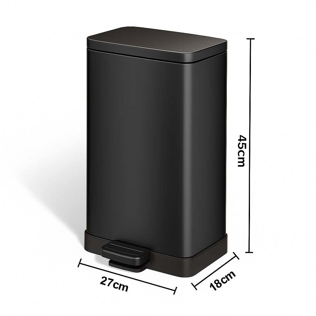 Poubelle à pédale 20 L en acier carbone – design rectangulaire simple et moderne pour cuisine, bureau ou salle de bain poubelleetdesign.com