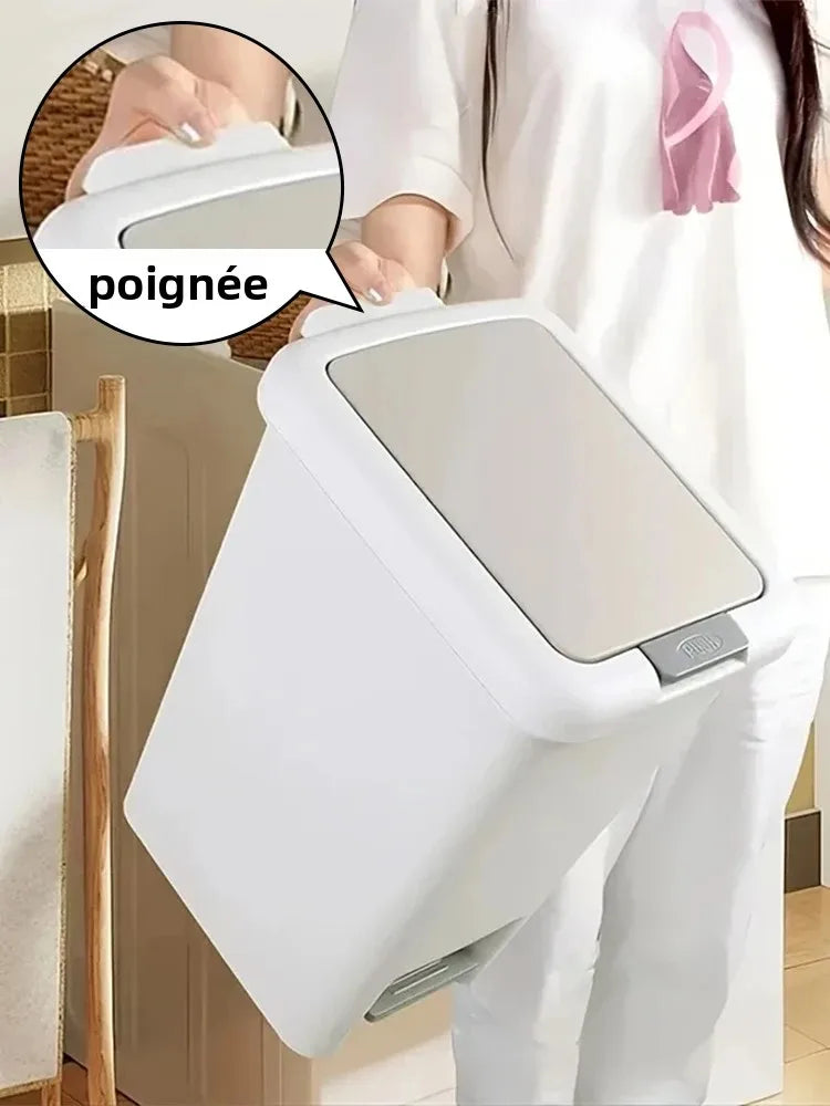 Poubelle en plastique à pédale 10 litres rectangulaire avec couvercle à pression 