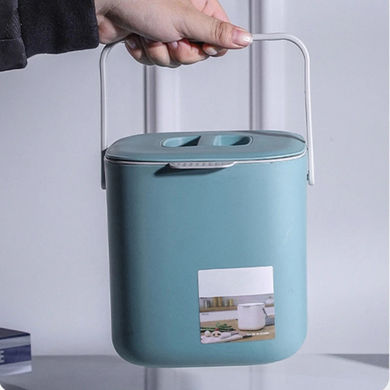 Poubelle plastique 4 litres bleue pour cuisine avec bac intérieur amovible