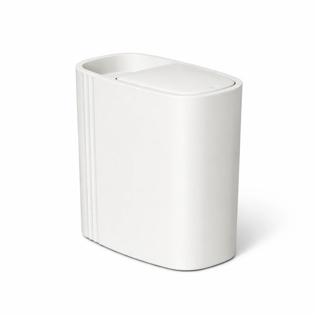 Poubelle de salle de bain blanche slim avec couvercle à pression