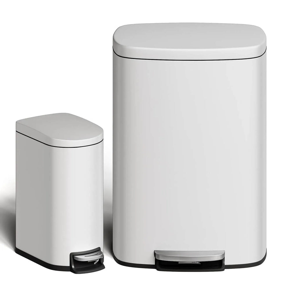 50 L+10 L Stainless Steel Step Trash Can Combo Set Rustproof Garbage Bin with Lid, Step-on Rubbish Bin with Inner Bucket Poubelle & Design