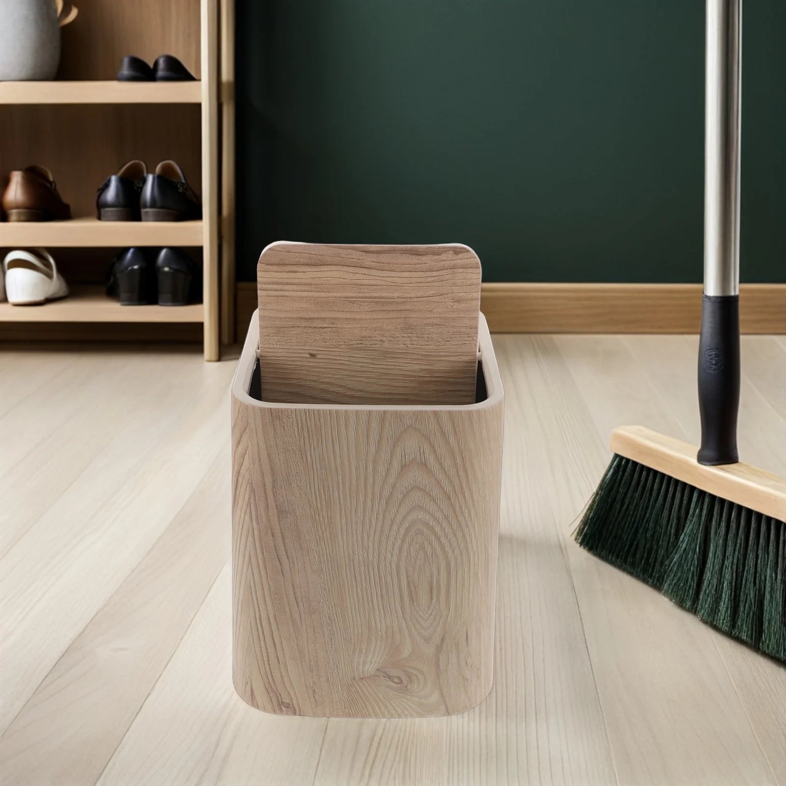 8.5L Wood Grain Garbage Can Lid Retro Trash Bin Waste Basket Aesthetic Bathroom Bedroom Office Living Room Waste Bin Wood Poubelle & Design