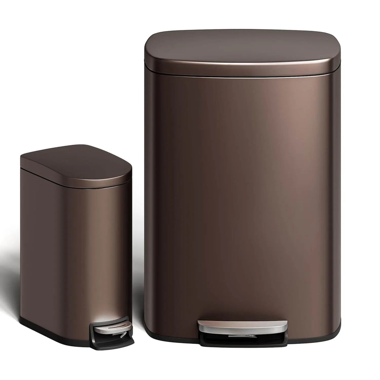 50 L+10 L Stainless Steel Step Trash Can Combo Set Rustproof Garbage Bin with Lid, Step-on Rubbish Bin with Inner Bucket Poubelle & Design