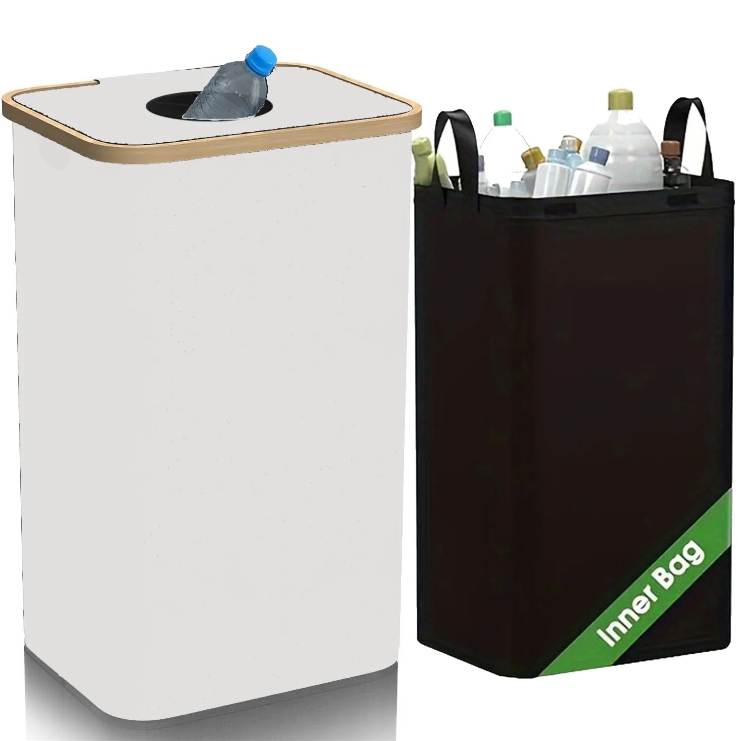 Poubelle de tri 100 L avec couvercle à ouverture centrale, idéale pour recyclage à la maison