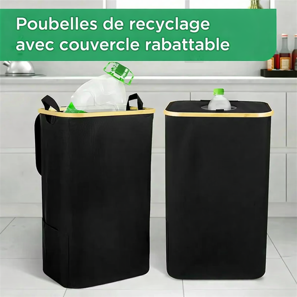 Poubelle de tri 100 L avec couvercle à ouverture centrale, idéale pour recyclage à la maison