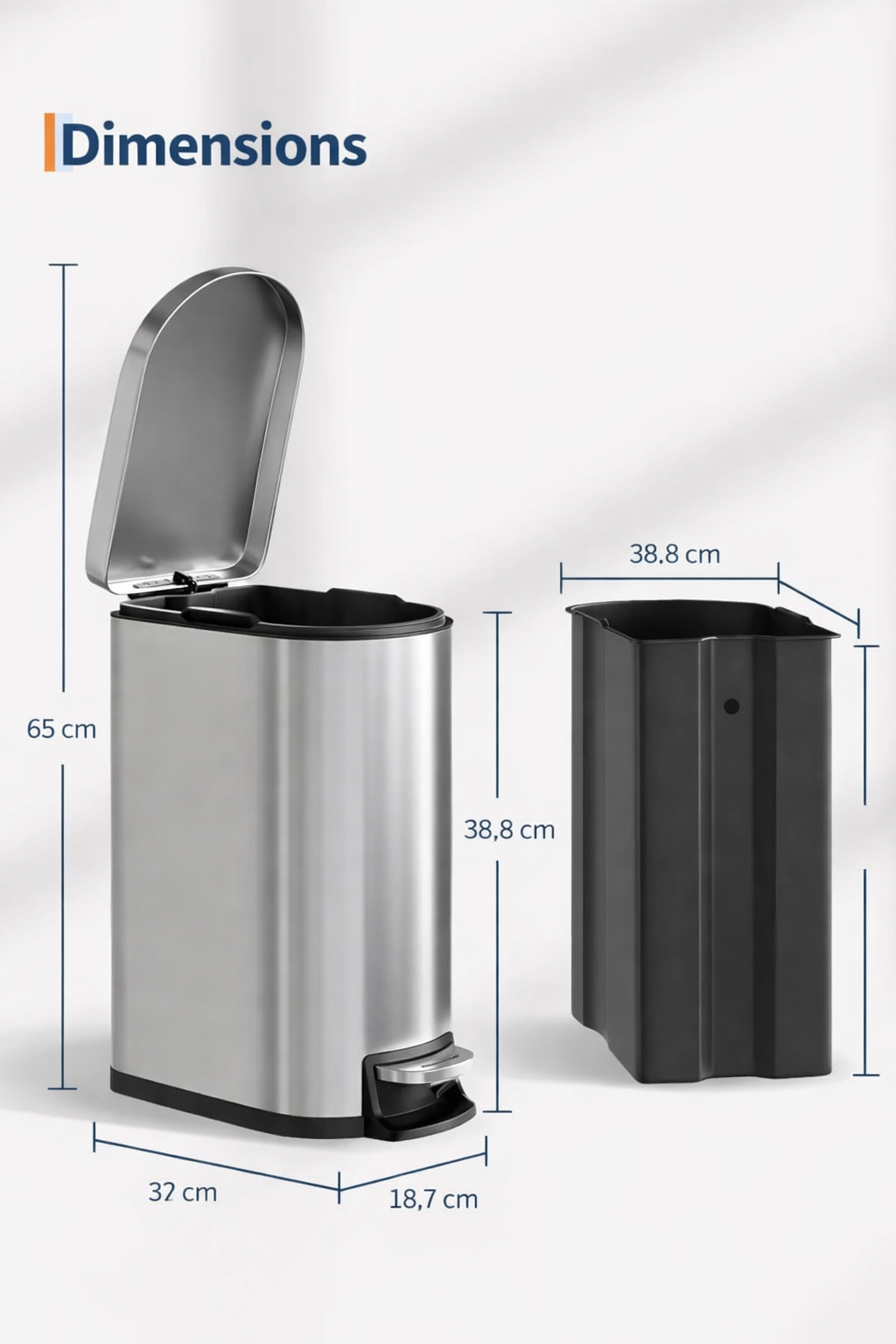 Ensemble poubelles en inox 50 L et 10 L à pédale pour cuisine et salle de bain Poubelle & Design