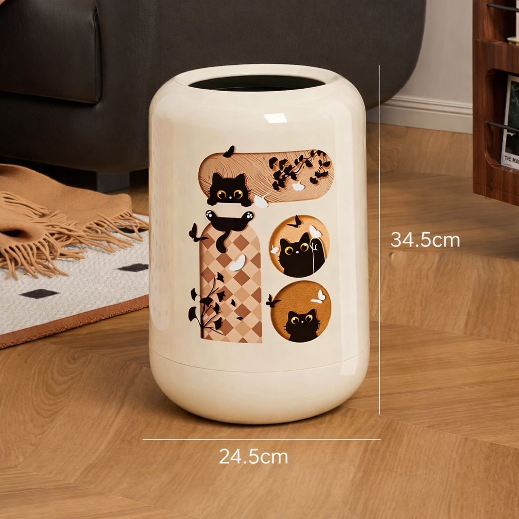 Dimensions de la poubelle de chambre décorative chat 24,5 cm de diamètre et 34,5 cm de hauteur
