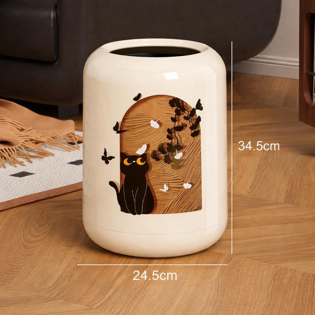 Dimensions de la poubelle de chambre décorative chat 24,5 cm de diamètre et 34,5 cm de hauteur