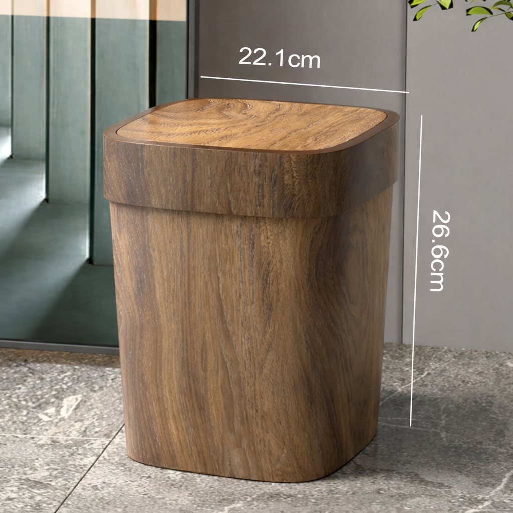Poubelle de chambre rectangulaire effet bois 12 L compacte Poubelle & Design