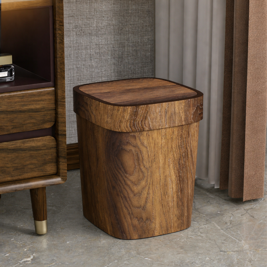 Poubelle de chambre rectangulaire effet bois 12 L compacte Poubelle & Design