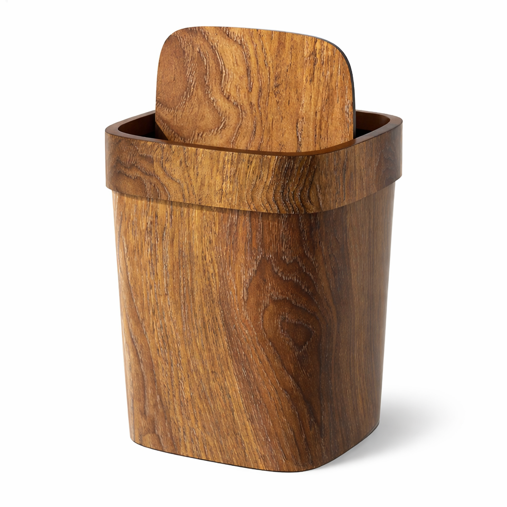 Poubelle de chambre rectangulaire effet bois 12 L compacte Poubelle & Design