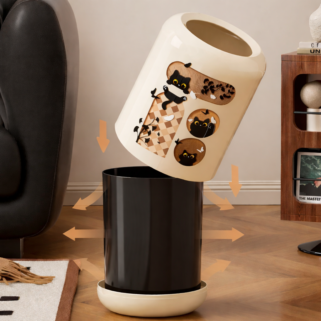 Poubelle de chambre chat avec double bac intérieur amovible pour nettoyage facile Poubelle & design