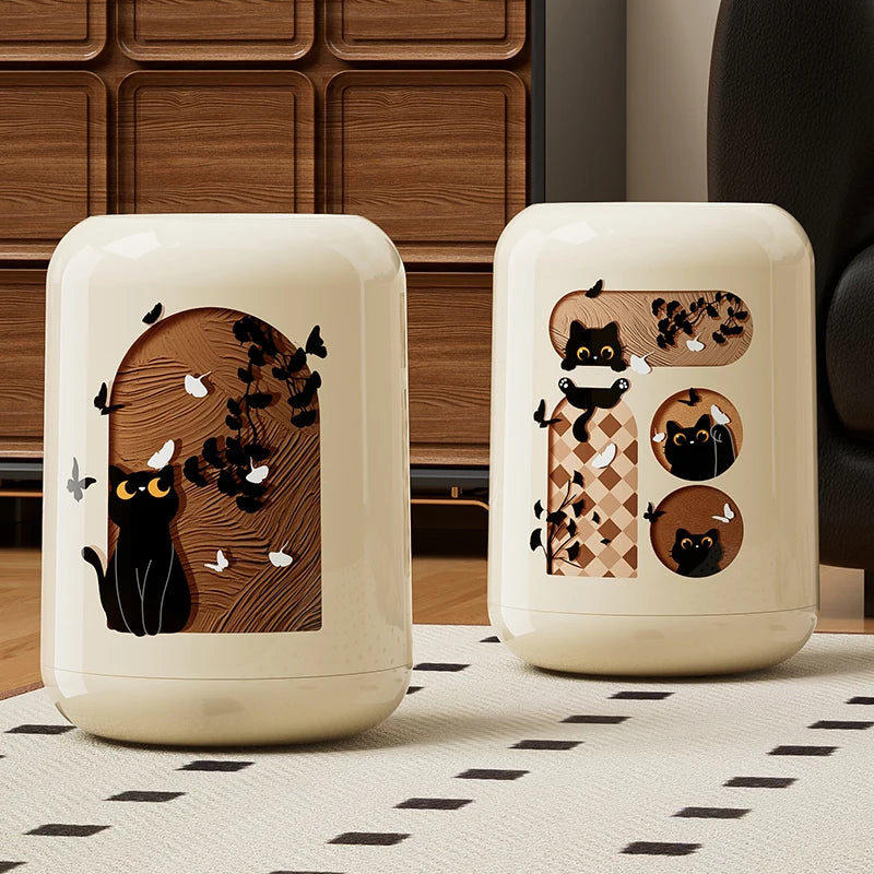 UFORU Adorable Retro-Style Trash Can - Light Luxury Design for Living Room, Double-Bucket & Lidless Cat-Themed Garbage Bin Poubelle & Design