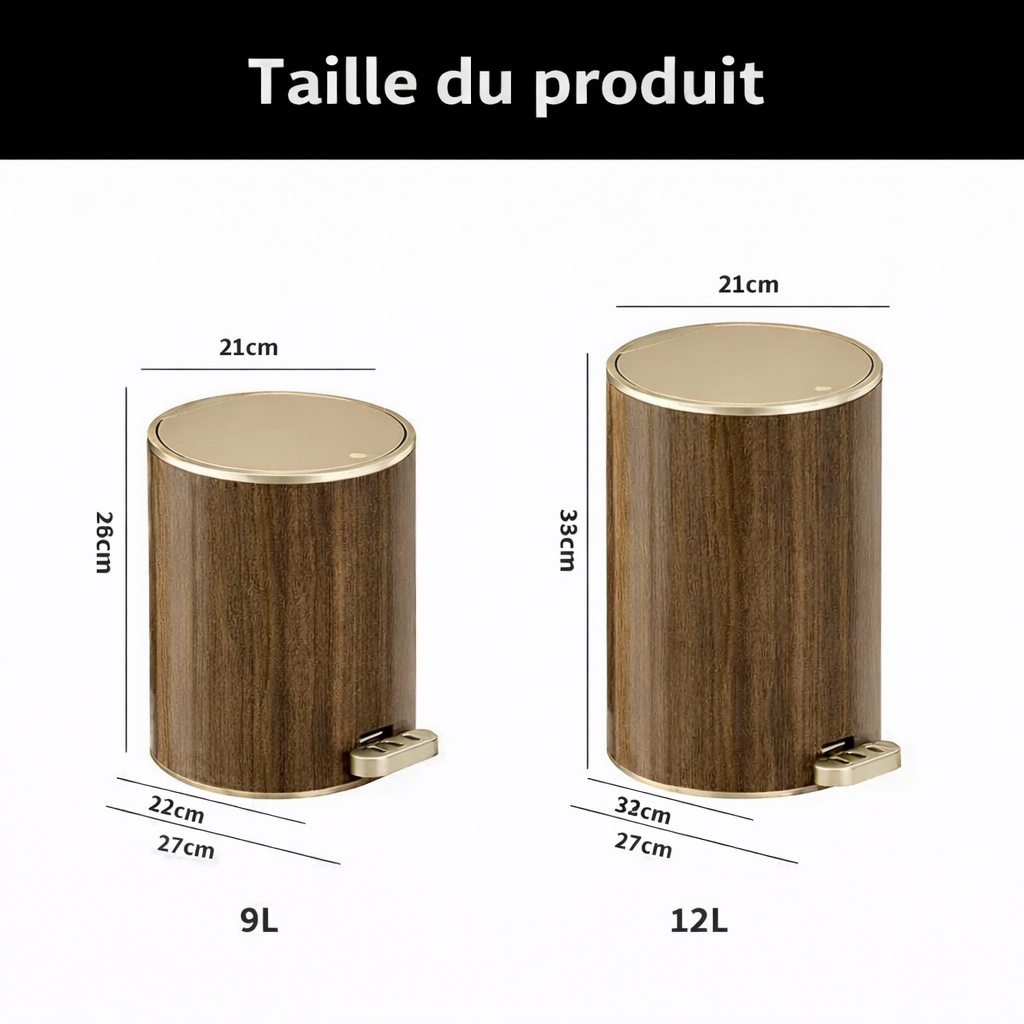 Poubelle imitation bois ronde 9 ou 12 litres pour intérieur
