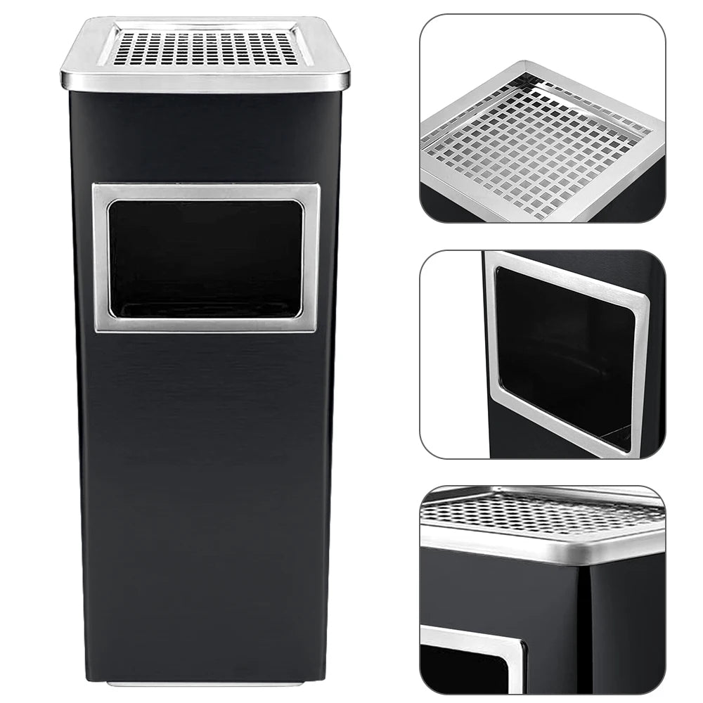 Poubelle inox noire avec cendrier et ouverture frontale pour déchets