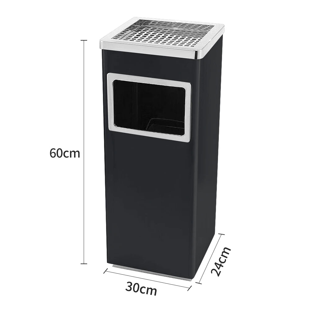 Poubelle inox rectangulaire avec cendrier intégré 30x24x60 cm vue avant