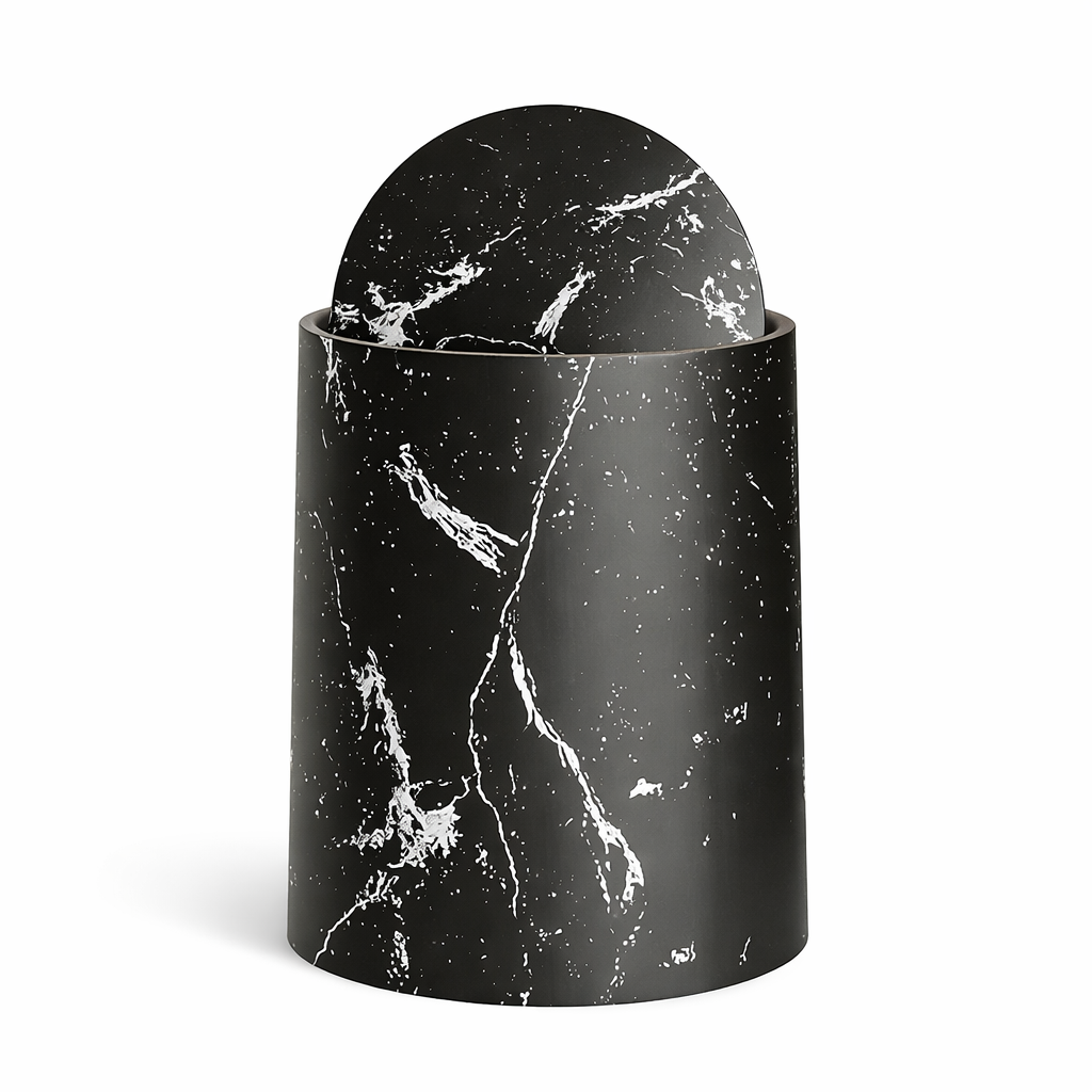 Poubelle de salon ronde marbrée avec couvercle roulant en plastique PP