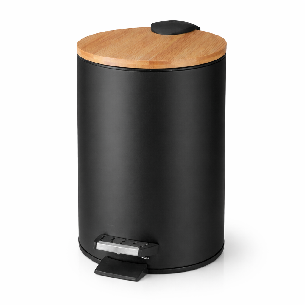 Poubelle de salle de bain en métal et bambou à pédale Poubelle & Design