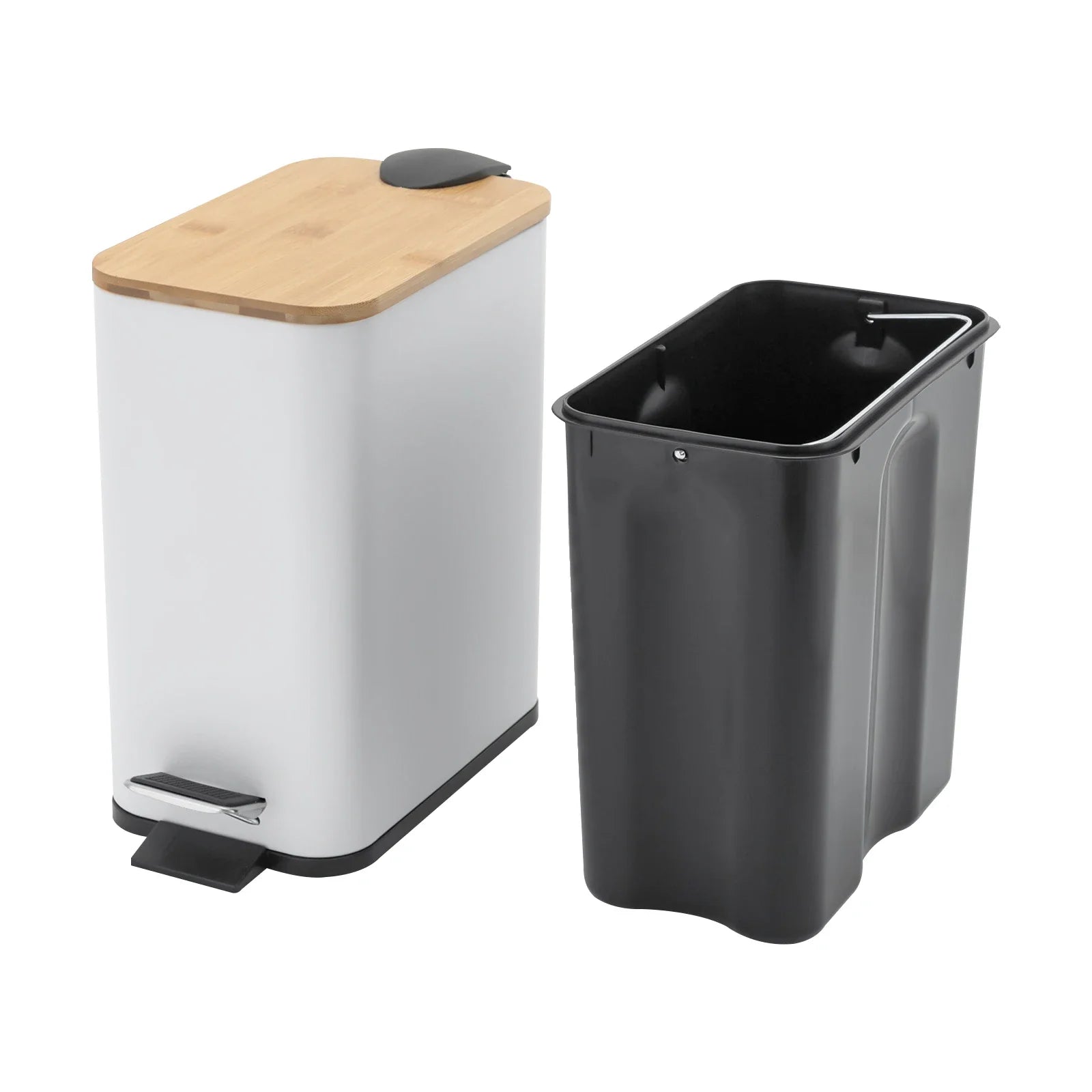 Poubelle de salle de bain rectangulaire en métal et bambou 5 litres Poubelle & Design
