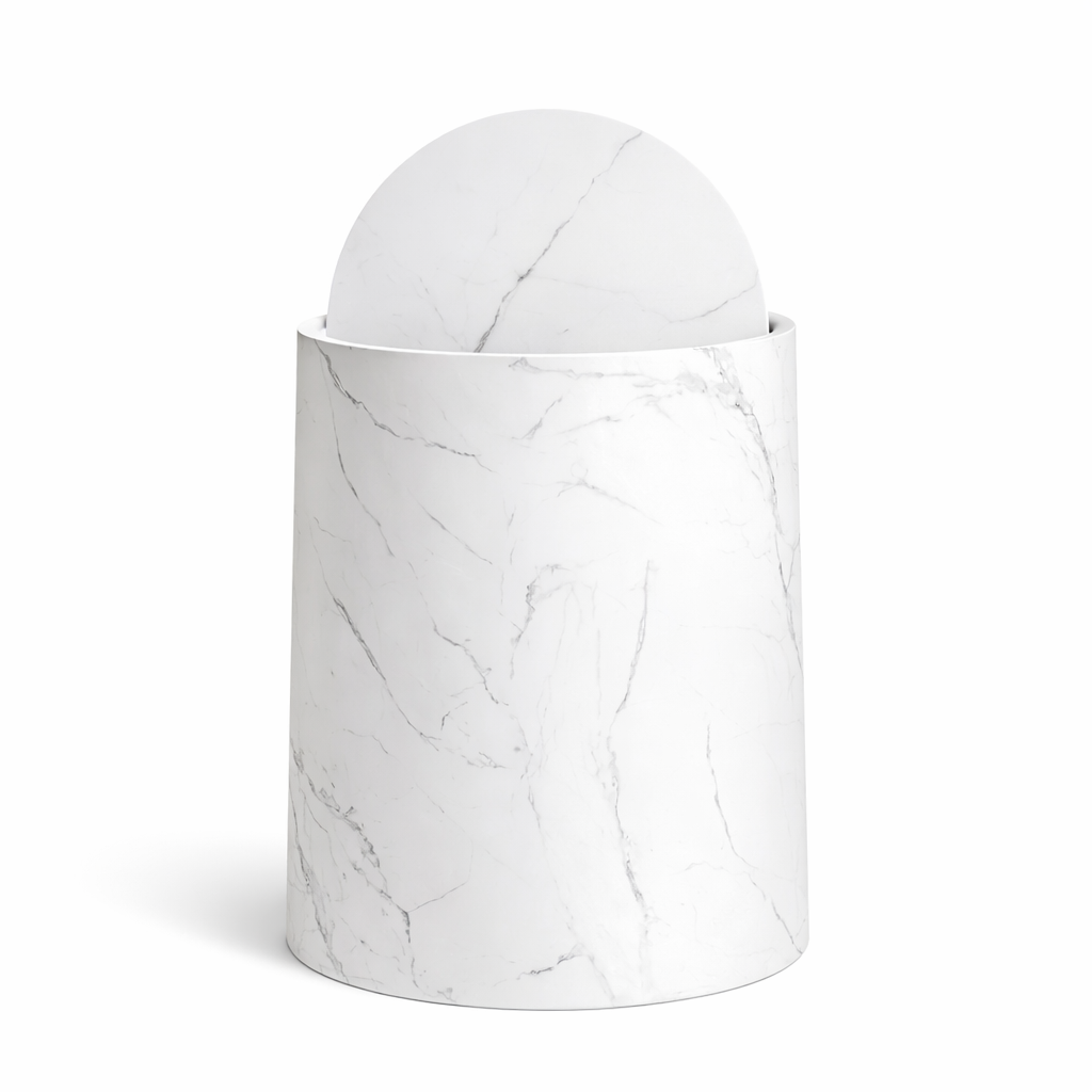 Poubelle de salon ronde marbrée avec couvercle roulant en plastique PP