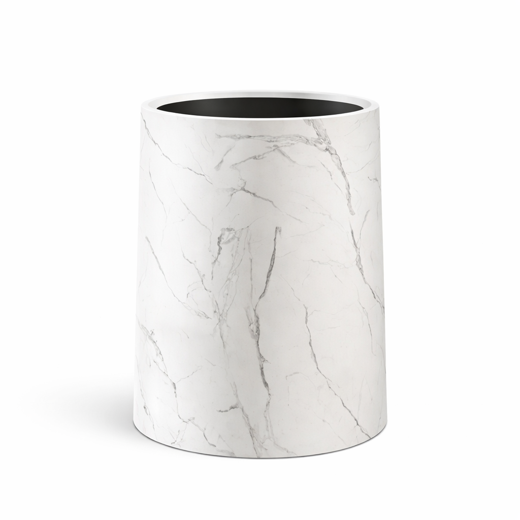 Poubelle de salon ronde marbrée avec couvercle roulant en plastique PP