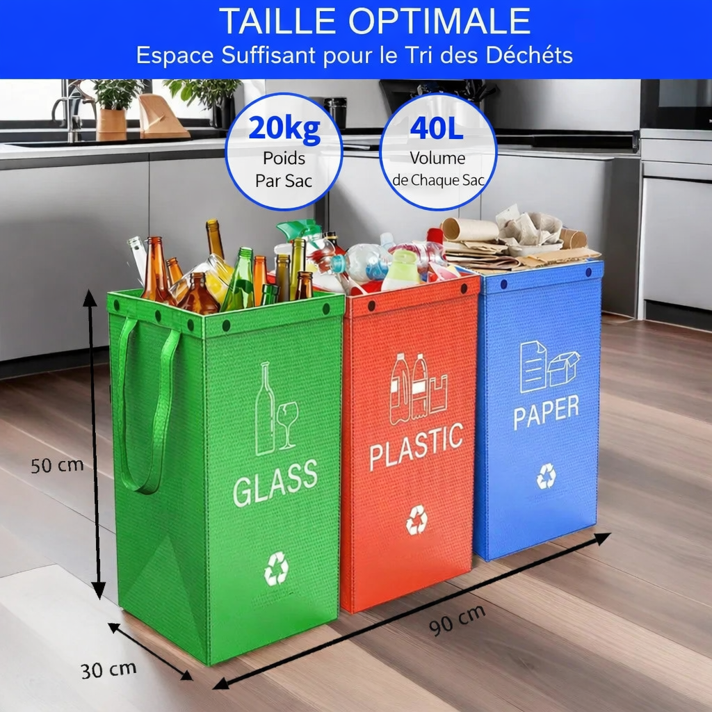 poubelles de tri sélectif 3 bacs recyclage verre plastique papier cuisine